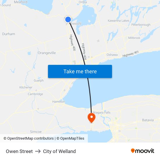 Owen Street to City of Welland map