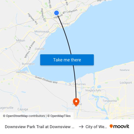 Downsview Park Trail at Downsview Park Station to City of Welland map