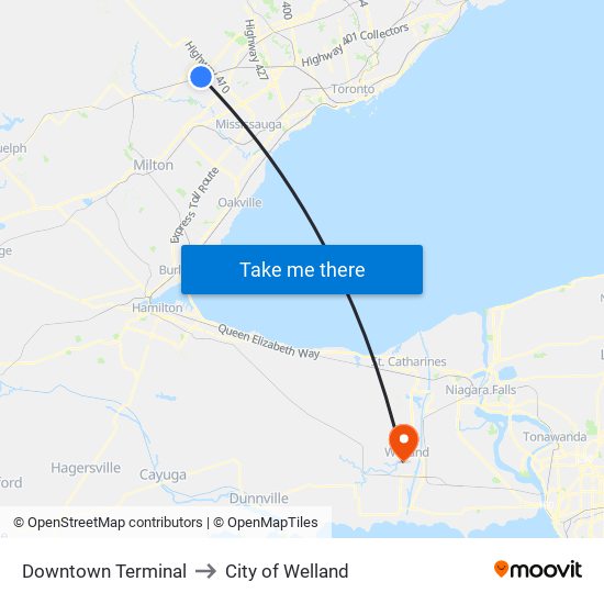 Downtown Terminal to City of Welland map