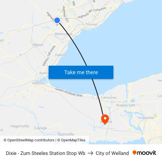 Dixie - Zum Steeles Station Stop Wb to City of Welland map