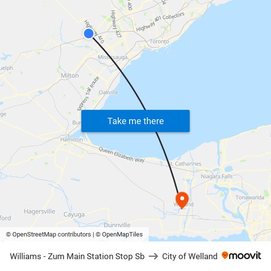 Williams - Zum Main Station Stop Sb to City of Welland map