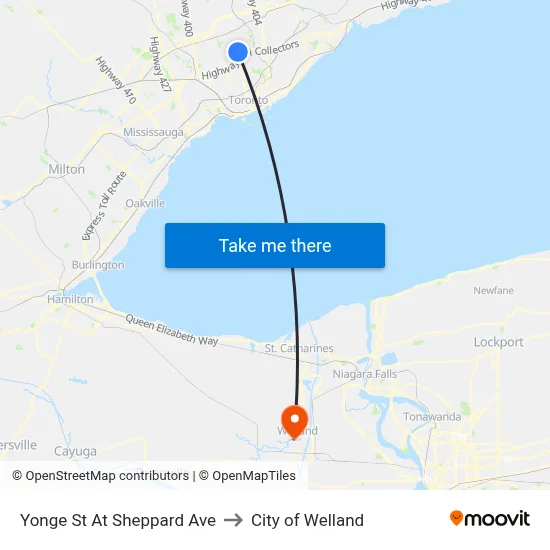 Yonge St At Sheppard Ave to City of Welland map