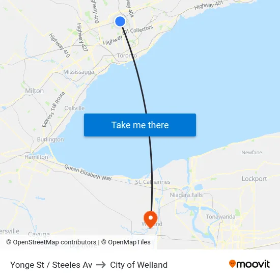 Yonge St / Steeles Av to City of Welland map