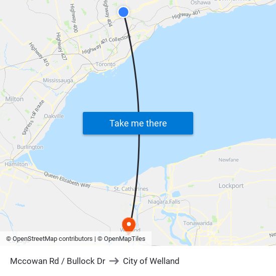 Mccowan Rd / Bullock Dr to City of Welland map