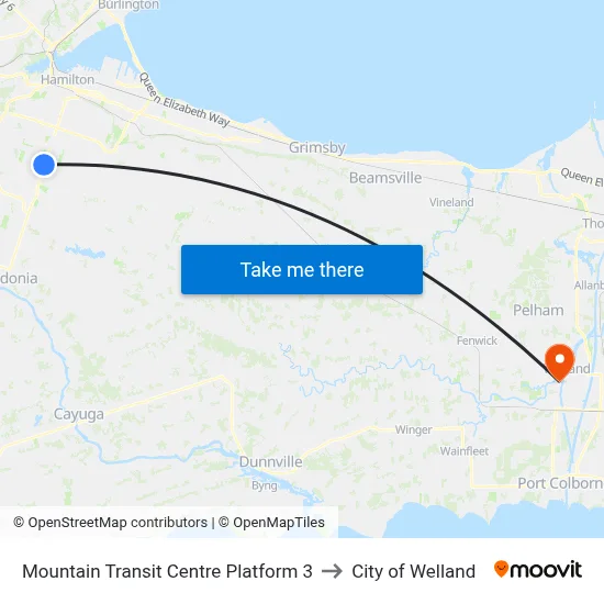 Mountain Transit Centre Platform 3 to City of Welland map