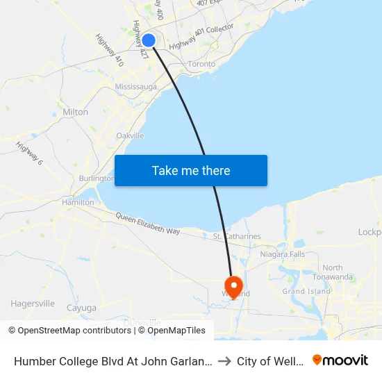 Humber College Blvd At John Garland Blvd to City of Welland map