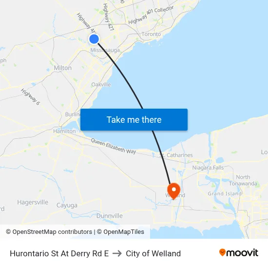 Hurontario St At Derry Rd E to City of Welland map