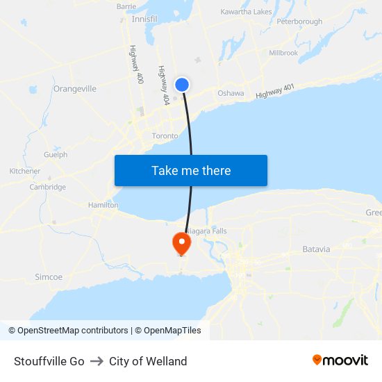 Stouffville Go to City of Welland map