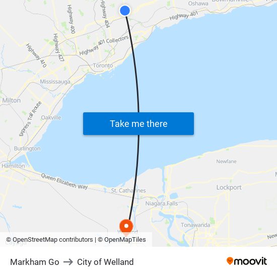 Markham Go to City of Welland map