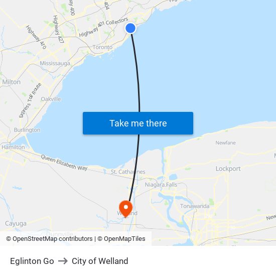 Eglinton Go to City of Welland map