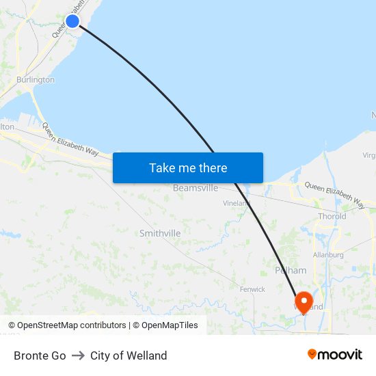 Bronte Go to City of Welland map