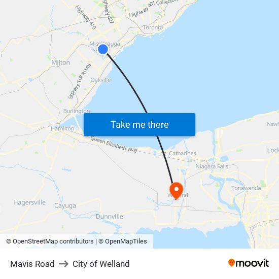 Mavis Road to City of Welland map