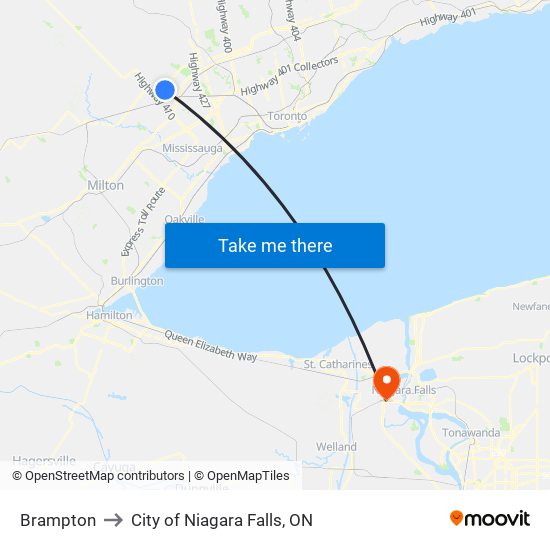 Brampton to City of Niagara Falls, ON map