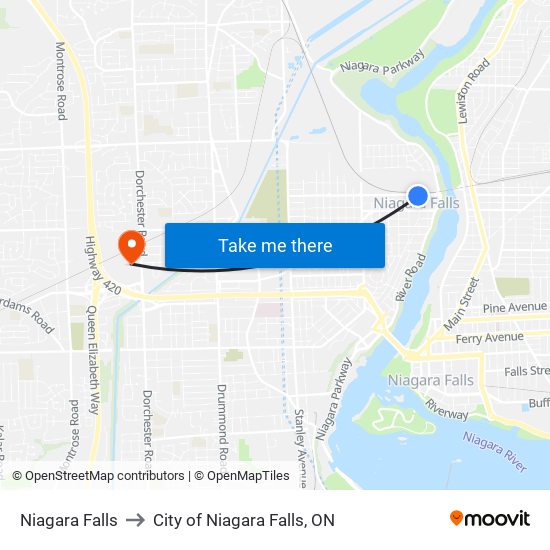 Niagara Falls to City of Niagara Falls, ON map