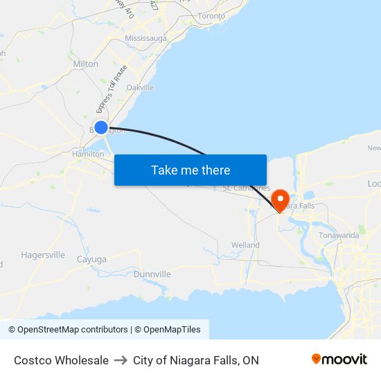 Costco Wholesale to City of Niagara Falls, ON map