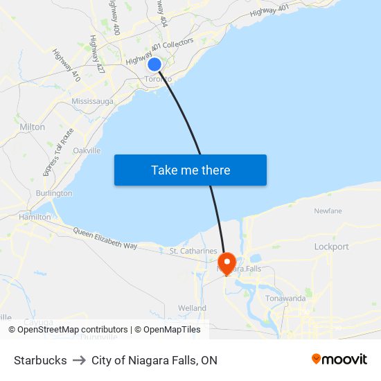 Starbucks to City of Niagara Falls, ON map