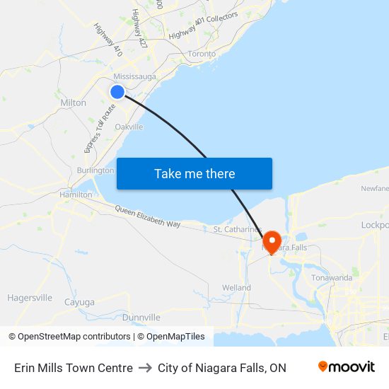 Erin Mills Town Centre to City of Niagara Falls, ON map