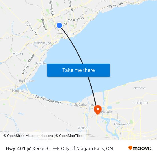Hwy. 401 @ Keele St. to City of Niagara Falls, ON map