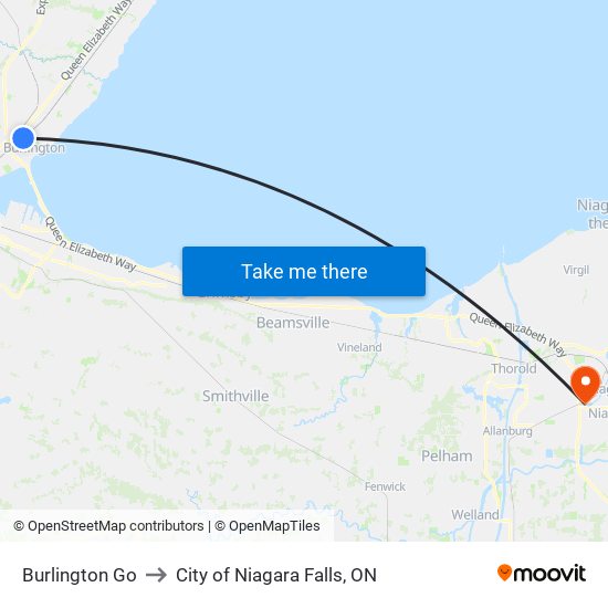 Burlington Go to City of Niagara Falls, ON map
