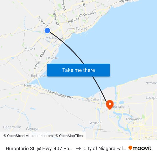 Hurontario St. @ Hwy. 407 Park & Ride to City of Niagara Falls, ON map