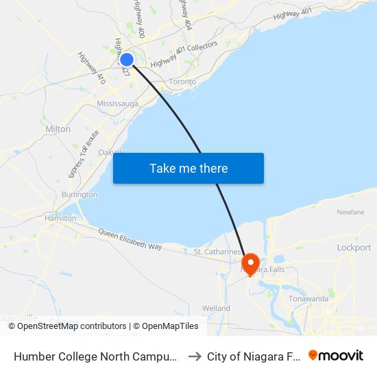 Humber College North Campus Platform 1 to City of Niagara Falls, ON map