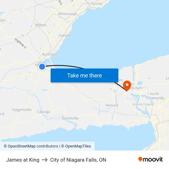 James at King to City of Niagara Falls, ON map
