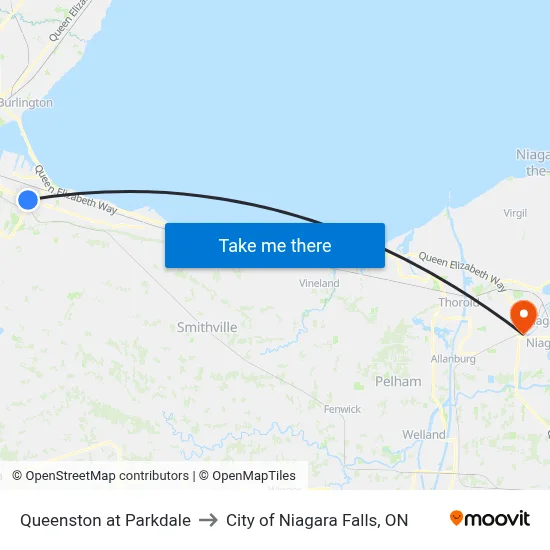 Queenston at Parkdale to City of Niagara Falls, ON map