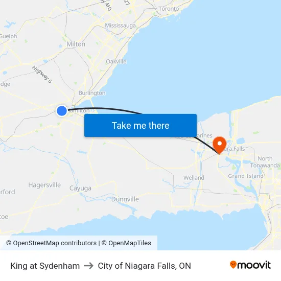 King at Sydenham to City of Niagara Falls, ON map