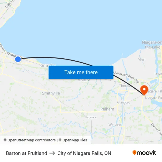 Barton at Fruitland to City of Niagara Falls, ON map