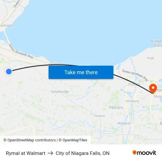 Rymal at Walmart to City of Niagara Falls, ON map