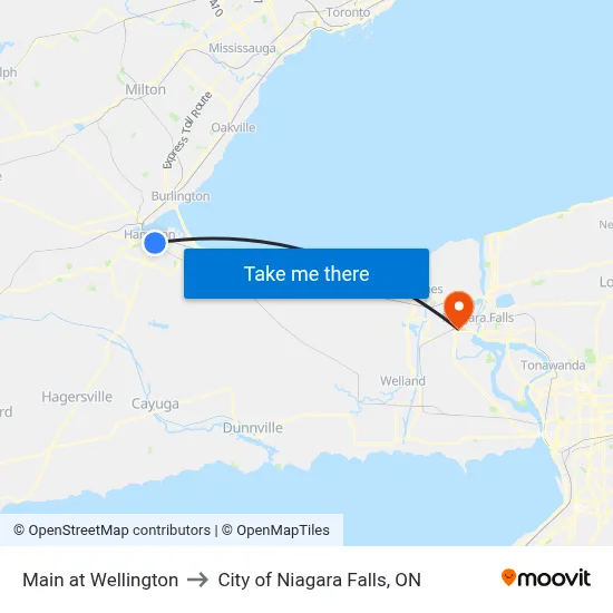 Main at Wellington to City of Niagara Falls, ON map