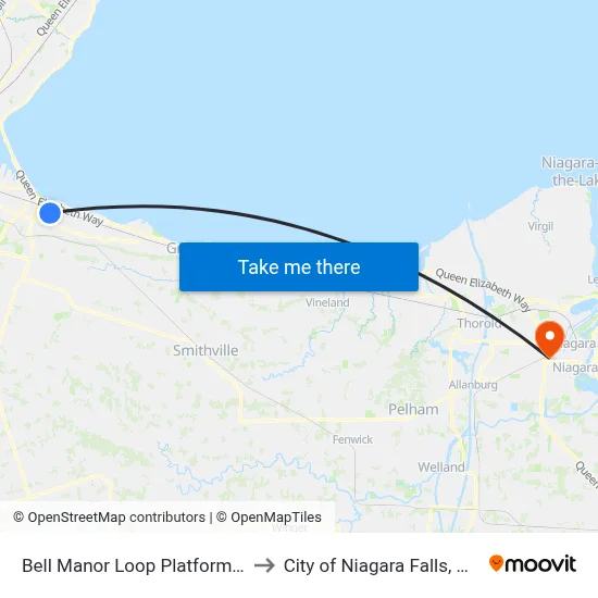 Bell Manor Loop Platform 2 to City of Niagara Falls, ON map