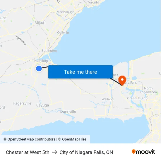 Chester at West 5th to City of Niagara Falls, ON map