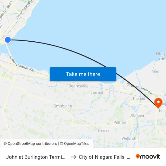 John at Burlington Terminal to City of Niagara Falls, ON map