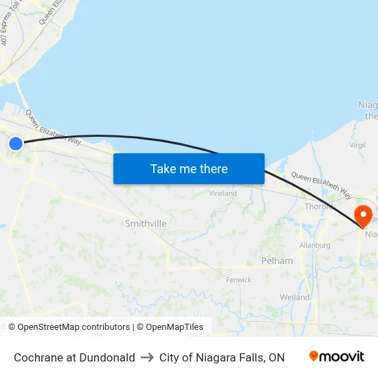 Cochrane at Dundonald to City of Niagara Falls, ON map