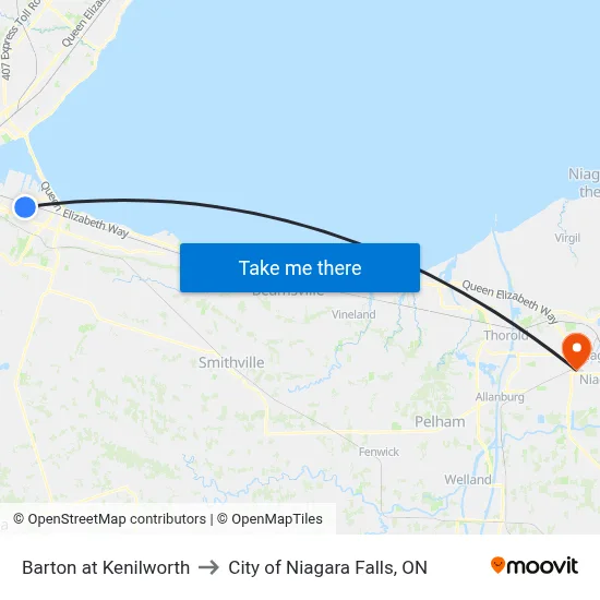 Barton at Kenilworth to City of Niagara Falls, ON map