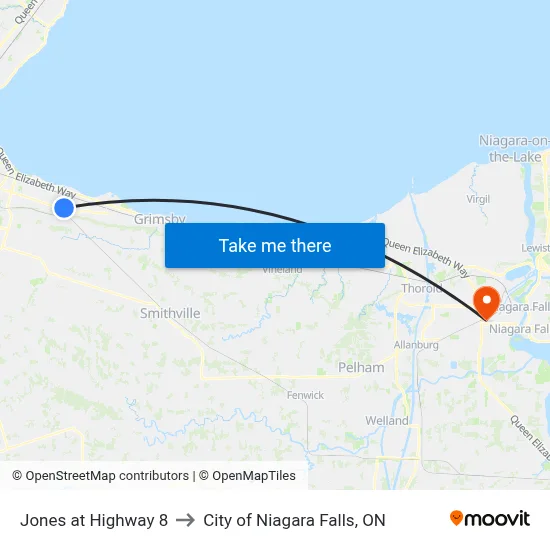 Jones at Highway 8 to City of Niagara Falls, ON map