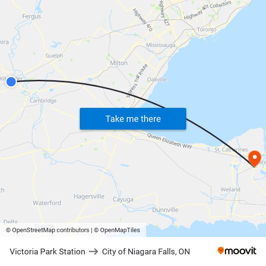 Victoria Park Station to City of Niagara Falls, ON map