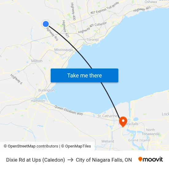 Dixie Rd at Ups (Caledon) to City of Niagara Falls, ON map