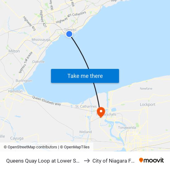 Queens Quay Loop at Lower Spadina Ave to City of Niagara Falls, ON map