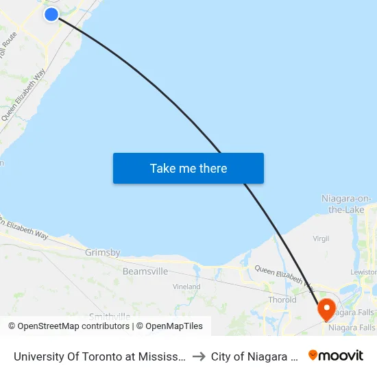 University Of Toronto at Mississauga Campus to City of Niagara Falls, ON map