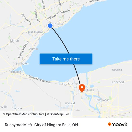 Runnymede to City of Niagara Falls, ON map