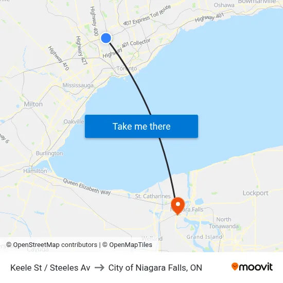 Keele St / Steeles Av to City of Niagara Falls, ON map