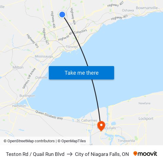 Teston Rd / Quail Run Blvd to City of Niagara Falls, ON map