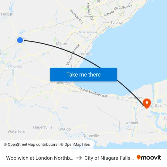 Woolwich at London Northbound to City of Niagara Falls, ON map