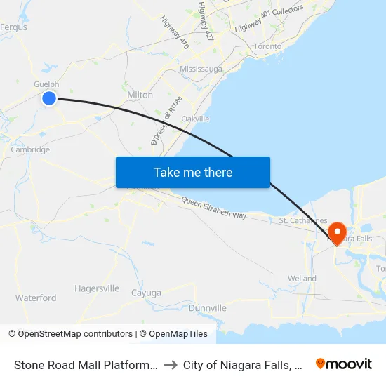 Stone Road Mall Platform 2 to City of Niagara Falls, ON map