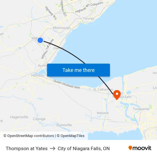Thompson at Yates to City of Niagara Falls, ON map