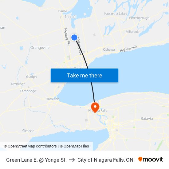 Green Lane E. @ Yonge St. to City of Niagara Falls, ON map