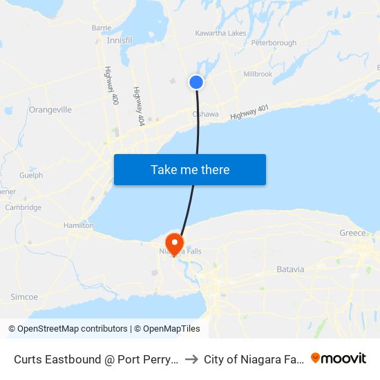 Curts Eastbound @ Port Perry Terminal to City of Niagara Falls, ON map