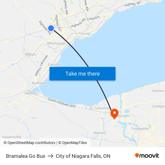 Bramalea Go Bus to City of Niagara Falls, ON map